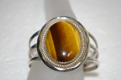 + MBA #20-700  "Artist "R&B Johnson" Signed Large Tiger Eye Sterling Cuff Bracelet