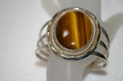 + MBA #20-700  "Artist "R&B Johnson" Signed Large Tiger Eye Sterling Cuff Bracelet