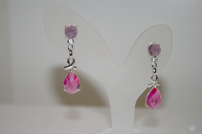 +MBA #20-552  Charles Winston Created Pink Sapphire & CZ Dangle Earrings