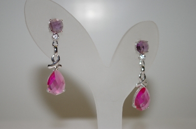 +MBA #20-552  Charles Winston Created Pink Sapphire & CZ Dangle Earrings