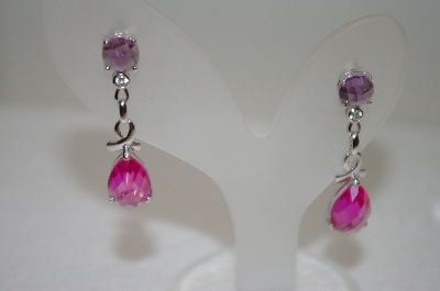 +MBA #20-552  Charles Winston Created Pink Sapphire & CZ Dangle Earrings