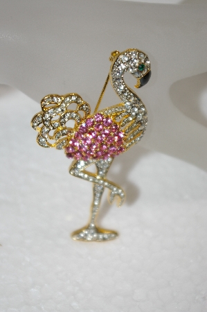 +MBA #20-640  Pink & Clear Crystal Fancy Flamingo Pin