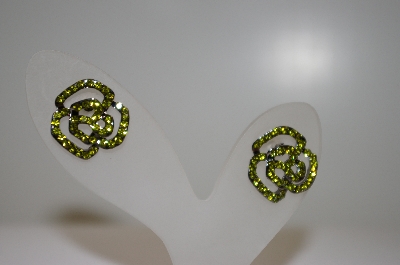 +MBA #20-593  Green Crystal Rose Earrings