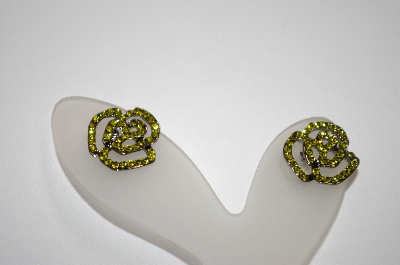+MBA #20-593  Green Crystal Rose Earrings