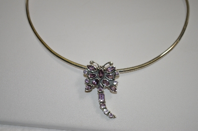 +MBA #20-728B  "Beautiful 18 Stone Sterling Amethyst Butterfly Pin Pendant
