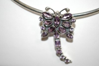 +MBA #20-728B  "Beautiful 18 Stone Sterling Amethyst Butterfly Pin Pendant