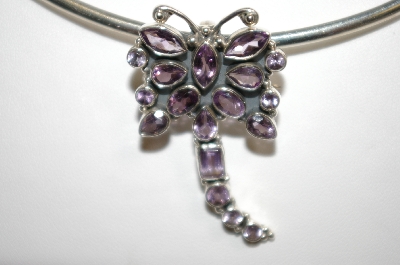 +MBA #20-728B  "Beautiful 18 Stone Sterling Amethyst Butterfly Pin Pendant