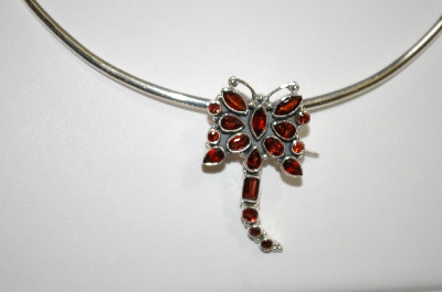 + MBA #20-731  Beautiful 18 Stone Sterling Garnet Butterfly Pin Pendant