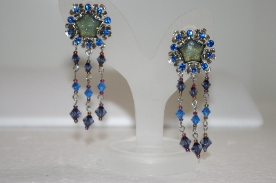 +MBA #20-631  Blue Crystal Star Dangle Earrings