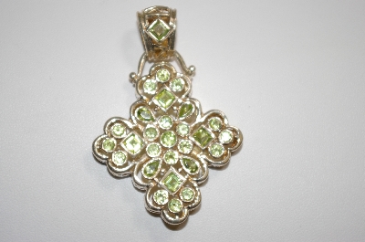 +MBA #20-689  Fancy 28 Stone Peridot Sterling Cross Pendant