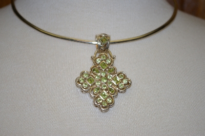 +MBA #20-689  Fancy 28 Stone Peridot Sterling Cross Pendant