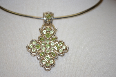 +MBA #20-689  Fancy 28 Stone Peridot Sterling Cross Pendant