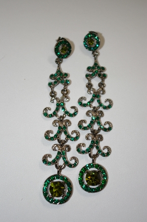 +MBA #20-633  Two Tone Long Green Crystal Earrings