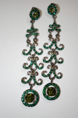 +MBA #20-633  Two Tone Long Green Crystal Earrings