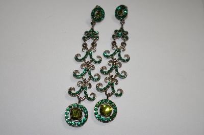 +MBA #20-633  Two Tone Long Green Crystal Earrings