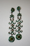 +MBA #20-633  Two Tone Long Green Crystal Earrings