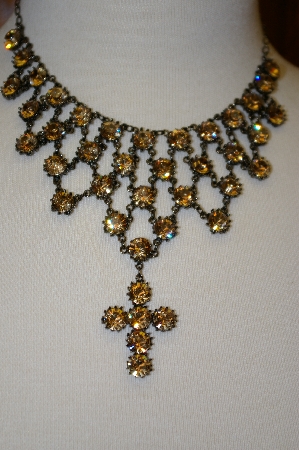 +MBA #20-672  "Harianna Citrine Colored Crystal Cross Necklace