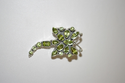 +MBA #20-362  Beautiful 18 Stone Sterling Peridot Butterfly Pin/Pendant 