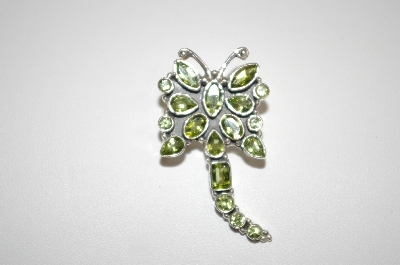 +MBA #20-362  Beautiful 18 Stone Sterling Peridot Butterfly Pin/Pendant 