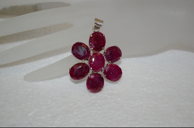 +MBA #RR   7 Stone Over Cut Ruby Flower Pendant