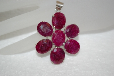 +MBA #RR   7 Stone Over Cut Ruby Flower Pendant