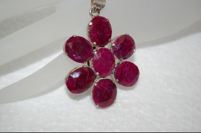 +MBA #RR   7 Stone Over Cut Ruby Flower Pendant