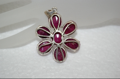 +MBA #RR   7 Stone Over Cut Ruby Flower Pendant
