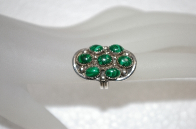 +MBA #20-713  Artist Stamped 7 Atone Malachite Sterling Ring