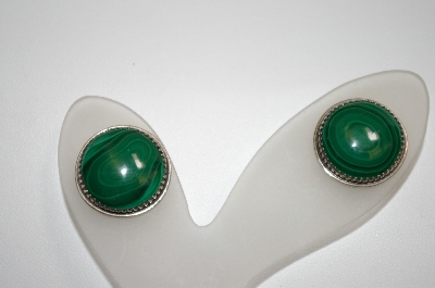 +MBA #20-686  Artist Signed Round Sterling Malachite Earrings