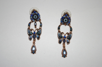 + MBA #20-447  Blue Crystal & Enamel Work Butterfly Earrings