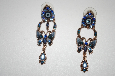 + MBA #20-447  Blue Crystal & Enamel Work Butterfly Earrings