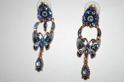 + MBA #20-447  Blue Crystal & Enamel Work Butterfly Earrings