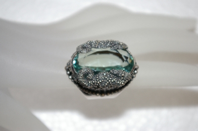 +MBA #20-305  Sterling Green Obsidian Sea Horse Ring