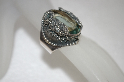+MBA #20-305  Sterling Green Obsidian Sea Horse Ring