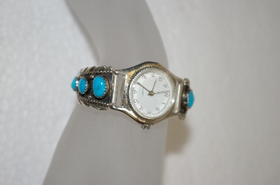 +MBA #20-296  Artist Signed Small Turquoise Sterling Watch