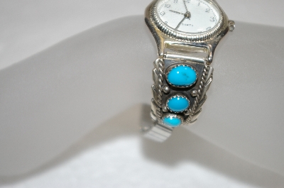 +MBA #20-296  Artist Signed Small Turquoise Sterling Watch