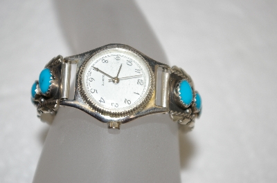 +MBA #20-296  Artist Signed Small Turquoise Sterling Watch