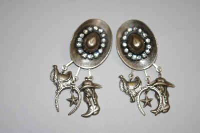 +MBA #20-316  Crystal Cowboy Hat Charm Earrings