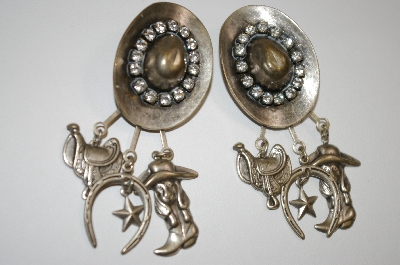 +MBA #20-316  Crystal Cowboy Hat Charm Earrings