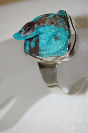 +MBA #20-327  "Large Blue Turquoise Alligator Cuff Bracelet