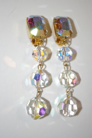 +MBA #20-188  Les Bernard Large Crystal AB Clip On Earrings