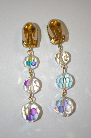 +MBA #20-188  Les Bernard Large Crystal AB Clip On Earrings