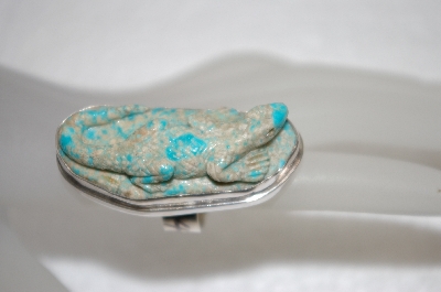 + MBA #20-337   "Artist  "KH"  Signed Hand Carved Turquoise Lizzard Ring