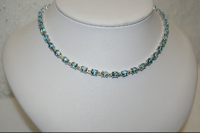 +MBA TBT    30ct Oval Blue Topaz Sterling  Tennis Style Necklace