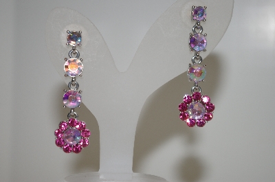 +MBA #20-341  Large AB & Pink Crystal Drop Earrings