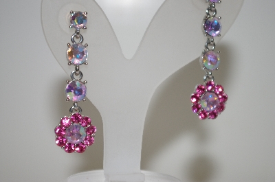 +MBA #20-341  Large AB & Pink Crystal Drop Earrings