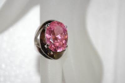 +MBA #20-352  Large Oval Cut Pink CZ Sterling Ring
