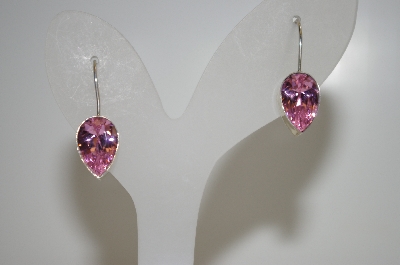 +MBA #20-343  Sterling Set Pear Cut Pink Cz Earrings
