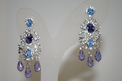 +MBA #20-111  Nolan Miller Purple,Blue & Clear Crystal Dangle Earring