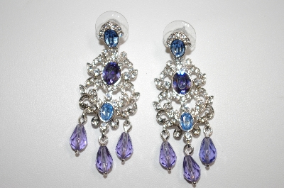 +MBA #20-111  Nolan Miller Purple,Blue & Clear Crystal Dangle Earring